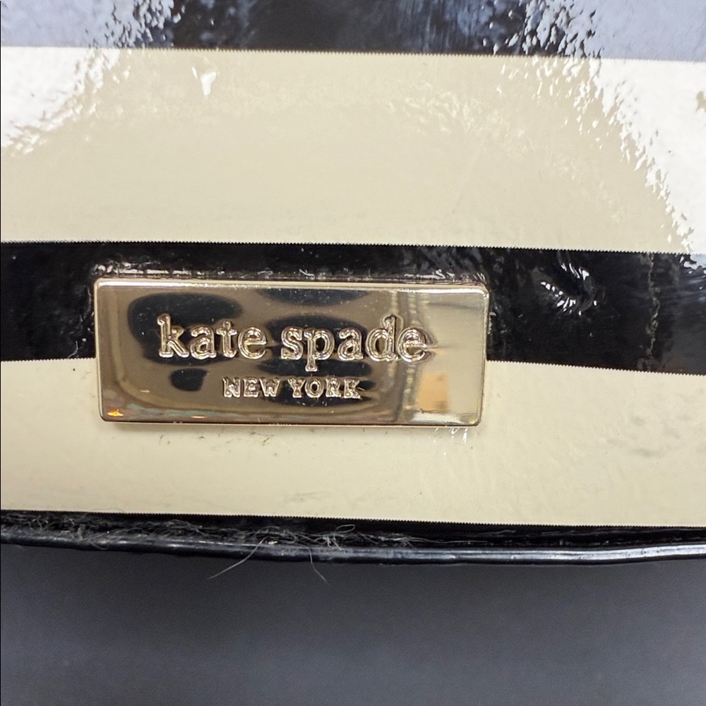 Kate Spade Black and Cream Striped Patent Leather Crossbody Bag - Picture 4 of 11